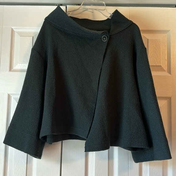 Lafayette 148 Cropped Asymmetrical Button-Front Wool Jacket Forest Green sz S - Picture 2 of 13